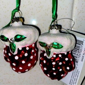 Blown Glass Margaret Cobane CHRISTMAS Ornament‎  Red White Polka Dot Mittens New